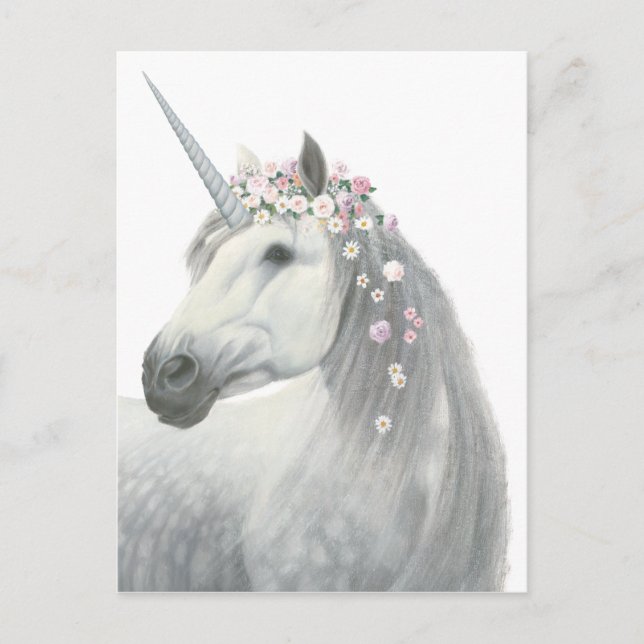 Postal Unicornio espiritual con flores en Mane (Anverso)