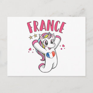 Postal Unicornio fanático del fútbol de Francia con bande