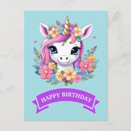 Postal Unicornio mágico con flores