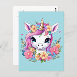Postal Unicornio mágico con flores