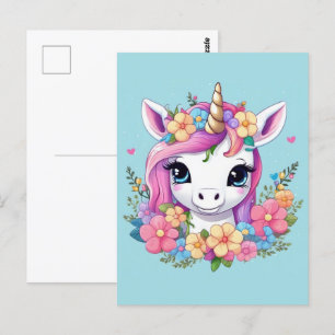 Postal Unicornio mágico con flores