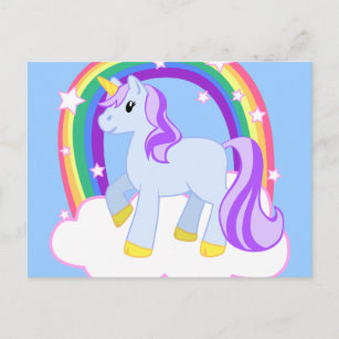Postal Unicornio mágico lindo con el arco iris