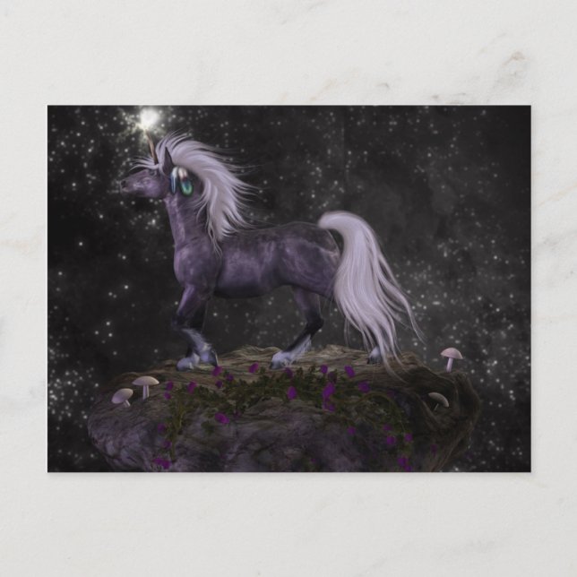 Postal Unicornio negro celeste (Anverso)