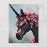 Unicornio negro con flores