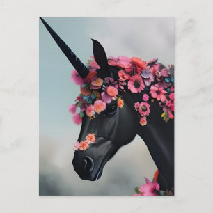 Postal Unicornio negro con flores