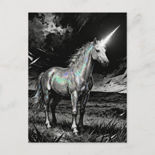Postal Unicornio negro y blanco