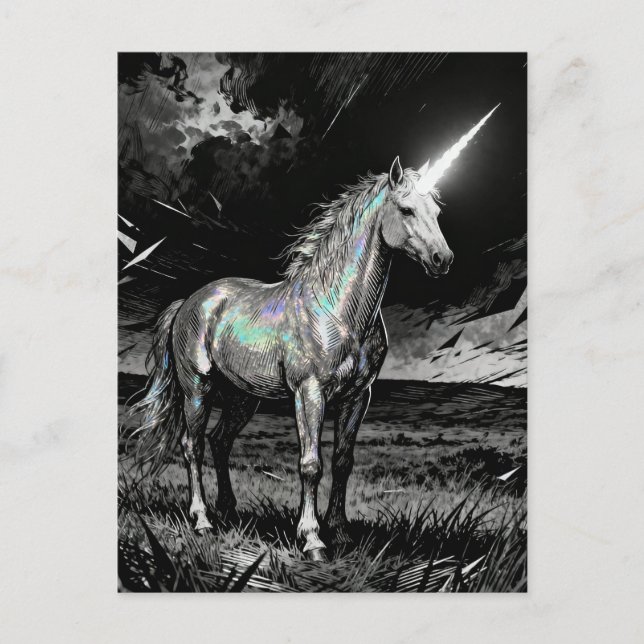 Postal Unicornio negro y blanco (Anverso)
