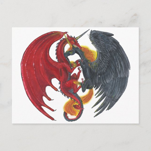 Postal Unicornio negro y dragón rojo (Anverso)