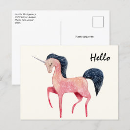 Postal Unicornio nórdico rosa con mango negro