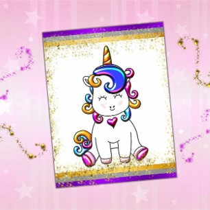 Postal Unicornio Purpura Brillante Colorido