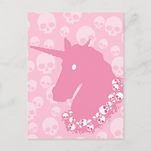 Postal Unicornio rosa con cráneos