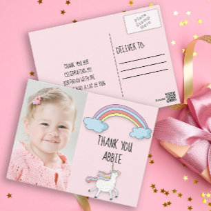 Postal Unicornio Rosa / Cumpleaños con Arcoíris Foto de A