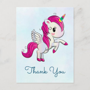 Postal Unicornio Rosa Lindo con Alas Gracias