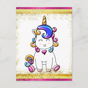Postal Unicornio rosa Purpurina colorido