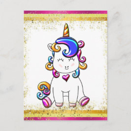Postal Unicornio rosa Purpurina colorido