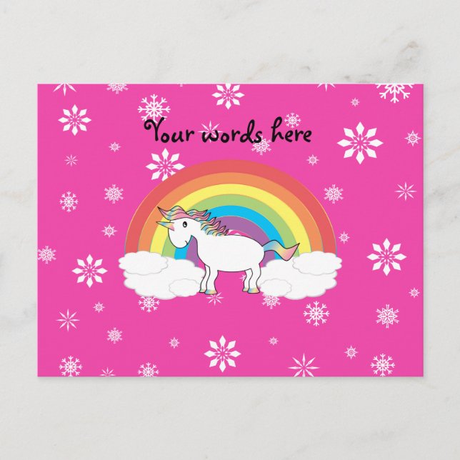 Postal Unicornio sobre nubes de nieve rosa (Anverso)