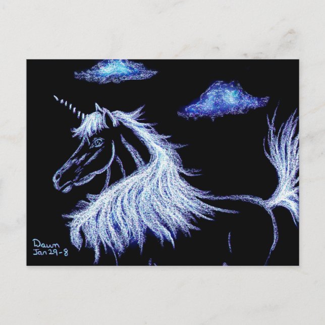 Postal unicornio sueña azul (Anverso)