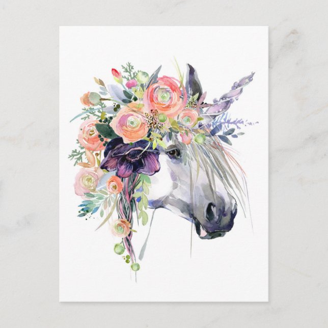 Postal Unicornio vestido con flores (Anverso)