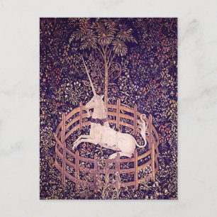 Postal Unicornio Vintage En Tapiz De Cautiverio
