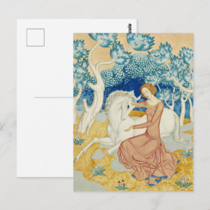 Postal Unicornio y Doncella del Bosque Azul Caprichoso Ar