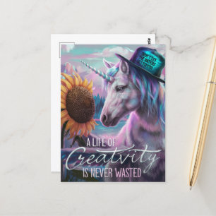 Postal Unicornio y girasol una vida de creatividad