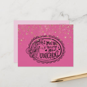 Postal Unicornios de Amor Confeti Brillo Rosa Femenino Do