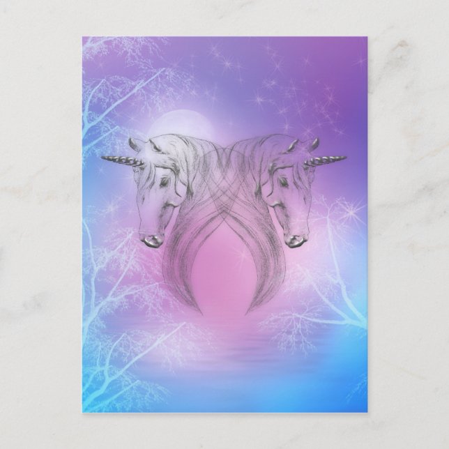 Postal Unicornios de plata pastel (Anverso)