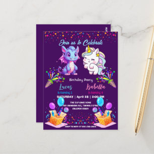 Postal Unicornios dinosaurios arcoíris lindos rosados Cum