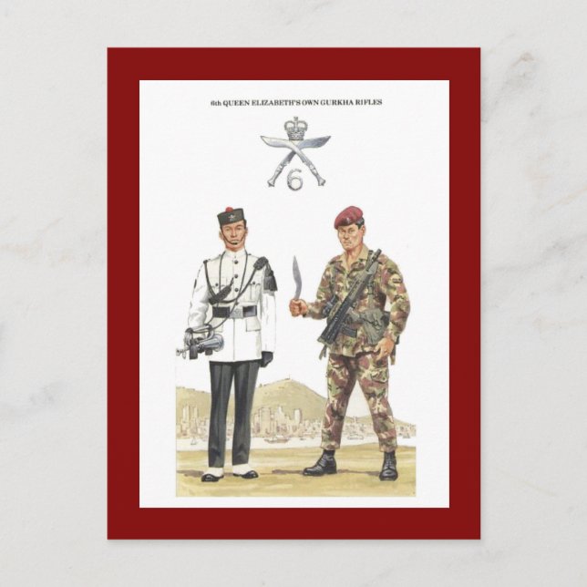 Postal Uniformes militares vintage, rifles Gurkha (Anverso)