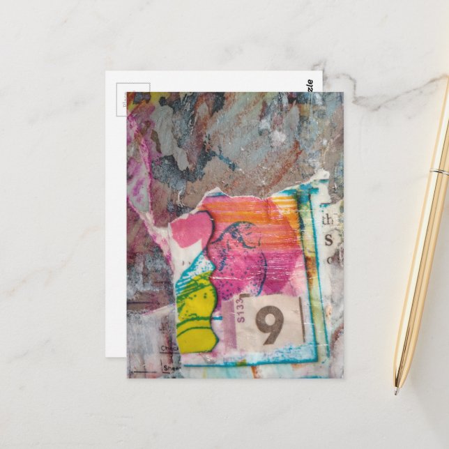 Postal  unique abstract mixed media collage Bird 9 (Anverso/Reverso In Situ)