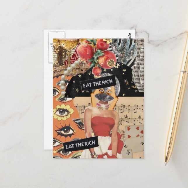 Postal Unique Eat the Rich Mixed Media Collage (Anverso/Reverso In Situ)