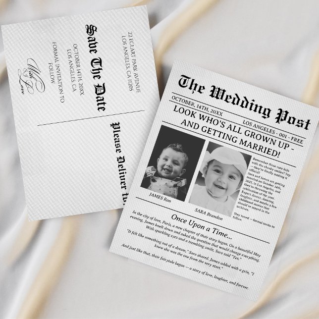 Postal Unique Newspaper Funny Kids Save the Date Wedding  (Subido por el creador)