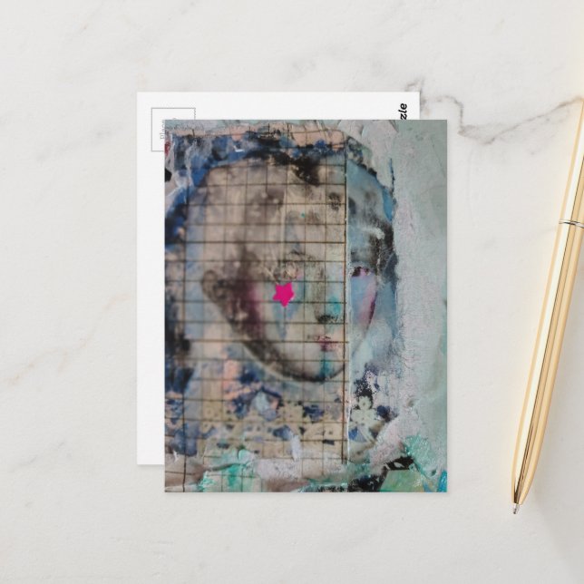 Postal Unique person mixed media Collage pink star (Anverso/Reverso In Situ)