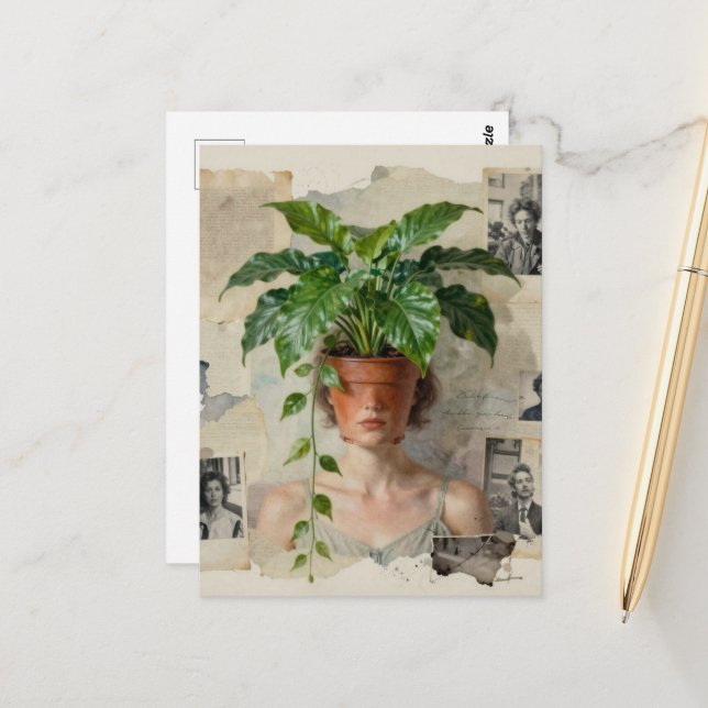 Postal Unique Surreal Flower Pot Woman (Anverso/Reverso In Situ)