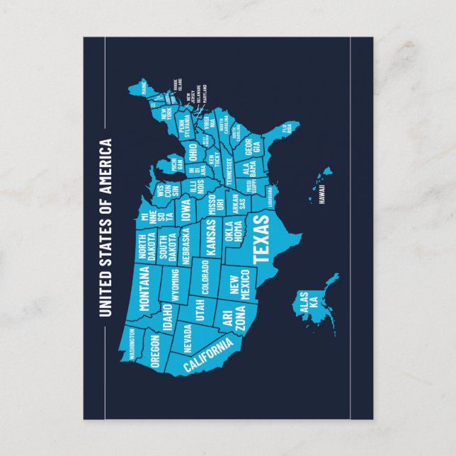 Postal United States Map Teal Minimal Design (Anverso)