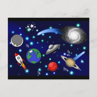 Postal Universo de Galaxia - Planetas, estrellas, cometas