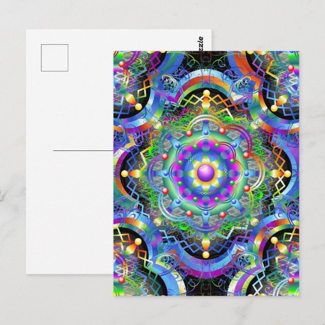 Postal Universo Mandala Colores Psicodélicos (Anverso / Reverso)