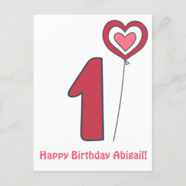 Postal ¡Uno! Balón de cumpleaños lindo - primer cumpleaño