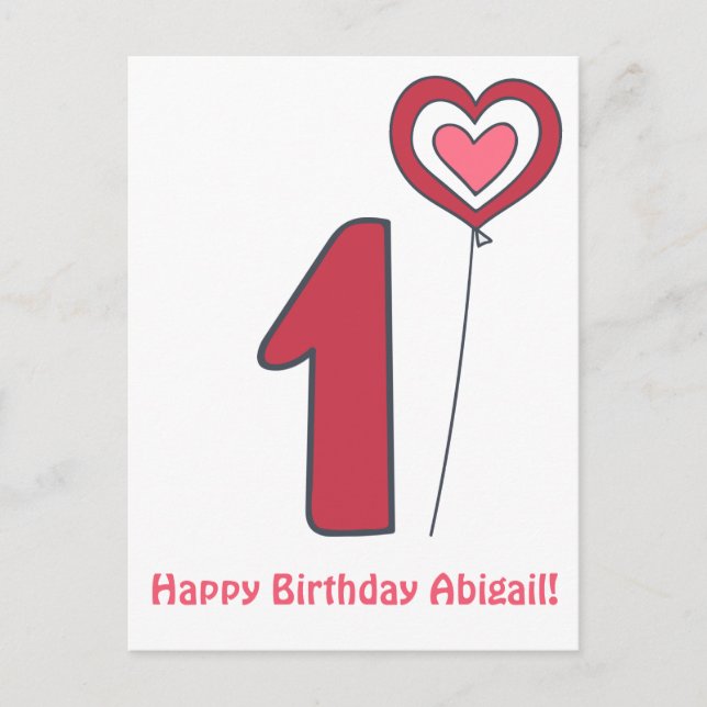 Postal ¡Uno! Balón de cumpleaños lindo - primer cumpleaño (Anverso)