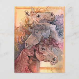 Postal Uno con los Caballos de Acuarela de Hierro