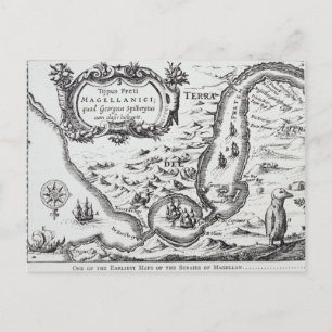 Postal Uno de los primeros mapas del Magallán
