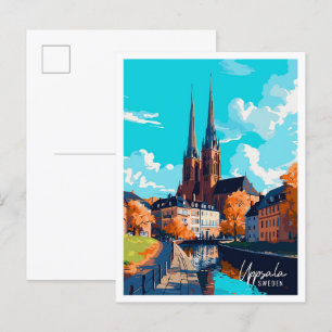 Postal Uppsala Suecia Art Vintage Travel Ilustracion