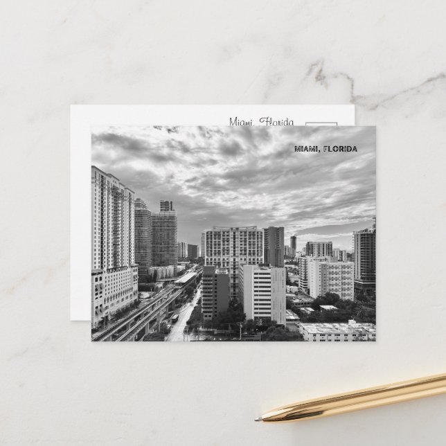 Postal Urban Miami Black and White – Urban Cityscape (Anverso/Reverso In Situ)