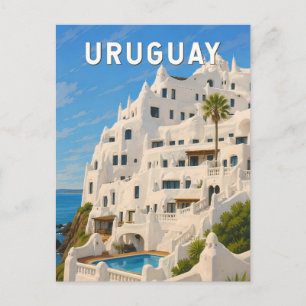 Postal Uruguay Casapueblo Ilustración Arte de Viaje Vinta