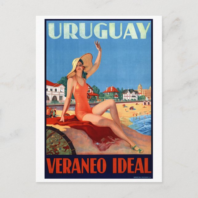 Postal Uruguay Veraneo Ideal Poster de Viajes Vintage (Anverso)