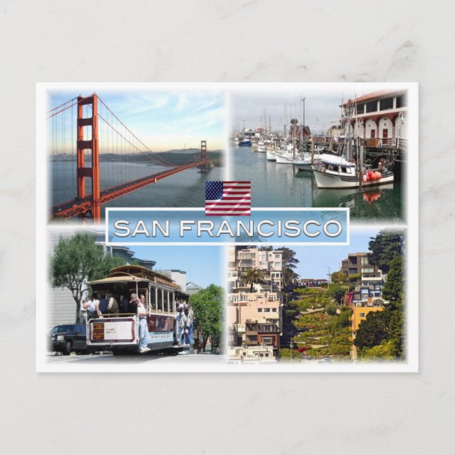 Postal US San Francisco - Golden Gate Bridge - Cable Car. (Anverso)