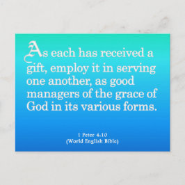 Postal Usando regalos de Dios 1 Peter 4:10