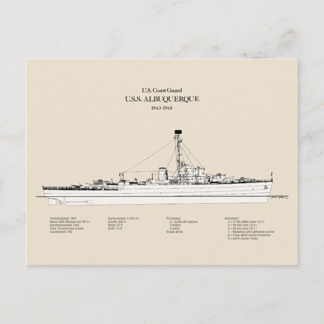 Postal USCG USS Albuquerque PF-7 - SBD (Anverso)