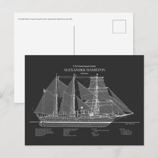 Postal USCGC Alexander Hamilton wix-272 - ABD (Anverso / Reverso)