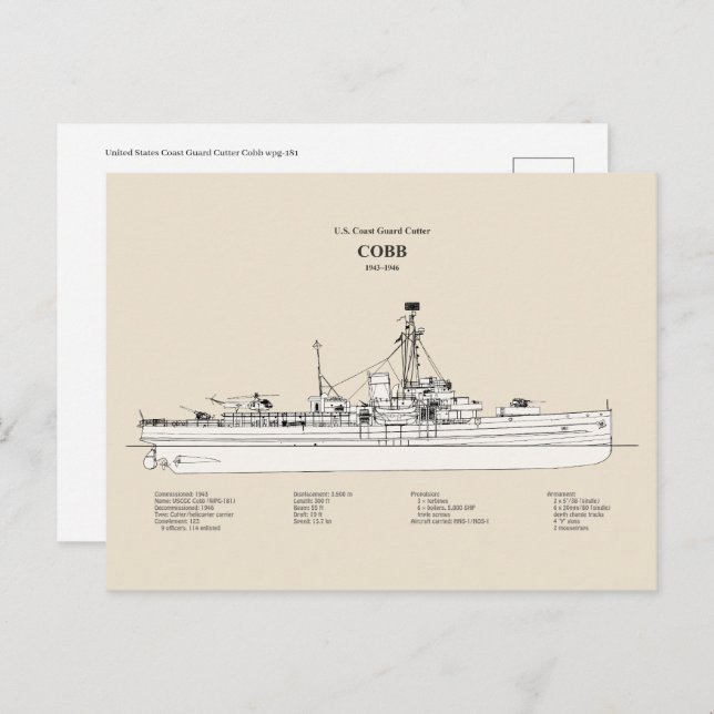 Postal USCGC Cobb wpg-181 - SBD (Anverso / Reverso)